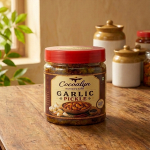 Cocoalyn Garlic Pickle homemade Indian pickle in glass jar