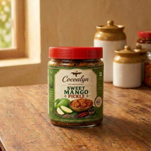 Cocoalyn Sweet Mango Pickle homemade Indian pickle in glass jar